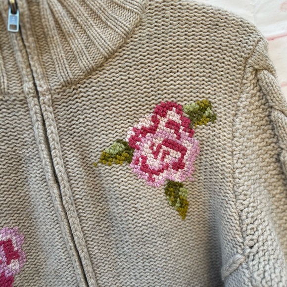 VTG Frost size M floral crochet Grannycore full zip wool cardigan sweater - Picture 2 of 7